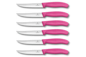 Set de 6 couteaux à steak Victorinox lame crantée 12cm manche rose
