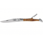 Couteau pliant Laguiole G.DAVID 6322 manche en bois d'olivier avec mitres en inox + tire-bouchon