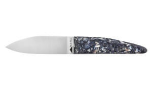 Couteau à huître Charles Canon manche en coquille de moules fabriqué en France + coffret en bois