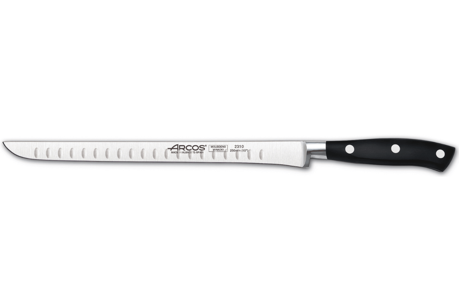 Couteau à jambon alvéolé 33cm largeur 24mm 3 rivets Bargoin