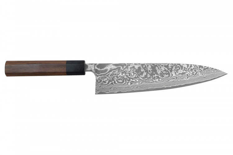 Couteau de chef  japonais artisanal Takeshi Saji R2 Nickel Damas 21cm