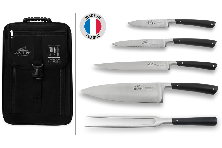 Sac spécial chef Sabatier Edonist 4 couteaux de cuisine français + 1  fourchette - Exclusivité