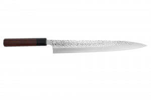 Couteau sujihiki japonais artisanal martelé Yu Kurosaki Shizuku 30cm acier SG2