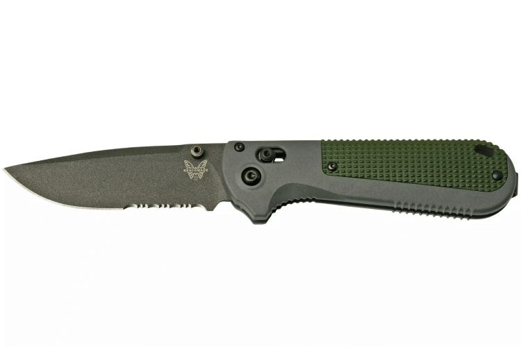Couteau pliant Benchmade Redoubt 430SBK lame semi-dentelée manche Grivory gris/vert 12cm