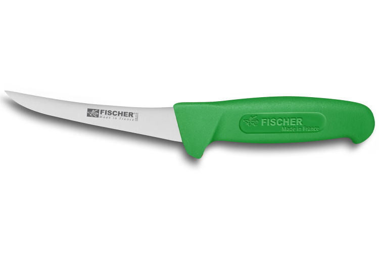 Couteau &agrave; d&eacute;sosser professionnel Fischer HACCP lame courb&eacute;e 15cm manche vert