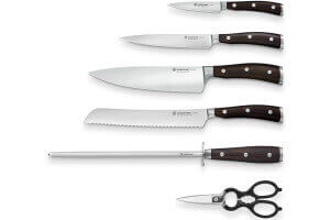 Bloc couteaux Wüsthof Ikon en noyer - 4 couteaux forgés et 2 accessoires