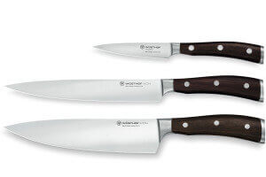 Coffret 3 couteaux Wüsthof Ikon forgés - office 9cm + tranchelard 20cm + chef 20cm