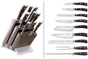 Bloc couteaux Wüsthof Ikon en frêne - 7 couteaux forgés et 2 accessoires