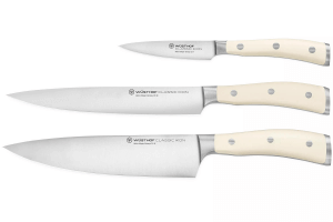 Coffret 3 couteaux Wüsthof Classic Ikon blanc forgés - office 9cm + tranchelard 20cm + chef 20cm