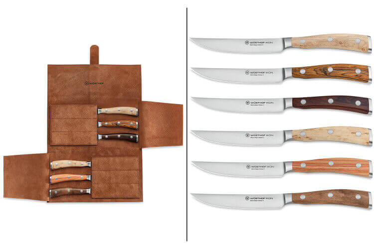 Coffret 6 couteaux à steak Wüsthof Ikon forgés 12cm avec pochette en cuir