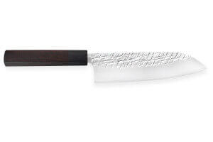 Couteau santoku japonais artisanal Yu Kurosaki Raijin acier cobalt 16,5cm mitre noire