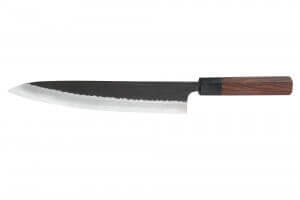 Couteau sujihiki japonais artisanal Nao Yamamoto Damas AS brut de forge 24cm