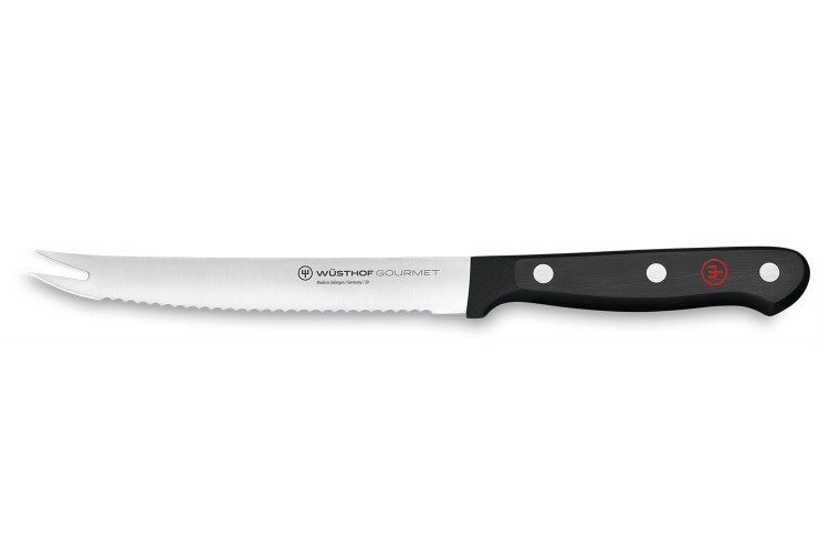 Couteau &agrave; tomates W&uuml;sthof Gourmet lame crant&eacute;e pointe fourchue 14cm
