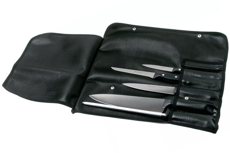 Serviette de chef Wüsthof Gourmet 5 pièces : 4 couteaux + 1 fusil à aiguiser