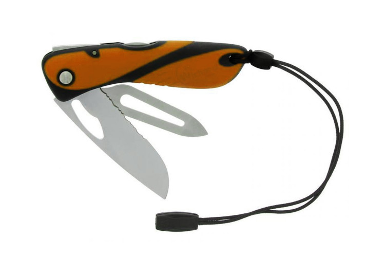 Couteau pliant Wichard Offshore 10129 lame semi-crantée avec démanilleur manche orange