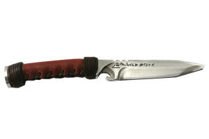 Couteau de chasse Wildsteer WILD0102P forgé lame tanto 11,5cm manche cuir marron + étui en cuir assorti et pierre à feu