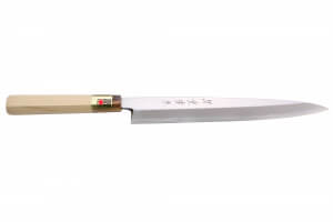 Couteau yanagiba japonais artisanal Kasahara Shigehiro forgé par Yoshikazu Ikeda 24cm
