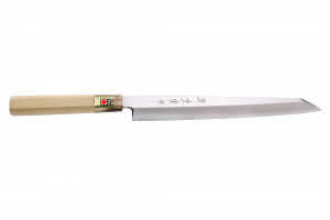 Couteau hybride yanagiba/kiritsuke japonais artisanal Kasahara Shigehiro forgé par Yoshikazu Ikeda 24cm
