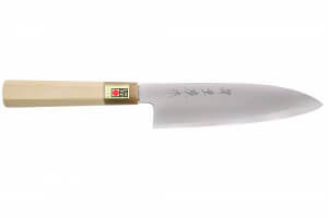 Couteau santoku japonais artisanal Kasahara Shigehiro forgé par Yoshikazu Ikeda 18cm