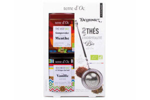 Coffret Terre d'Oc 2 thés bio en vrac : Rooibos + Menthe - 1 cuillère filtre à thé