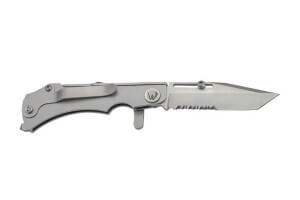 Couteau pliant multifonction Wildsteer W Pocket WPO02 lame semi-dentée manche acier 11,7cm avec brise-vitre et coupe-sangle