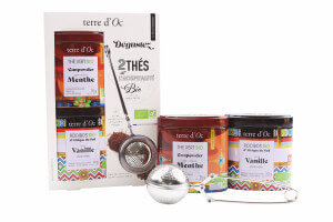 Coffret Terre d'Oc 2 thés bio en vrac : Rooibos + Menthe - 1 cuillère filtre à thé