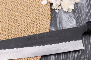 Couteau sujihiki japonais artisanal Nao Yamamoto Damas AS brut de forge 24cm