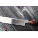 Couteau sakimaru takohiki japonais artisanal Naoki Mazaki Damascus biseauté 27cm corne claire