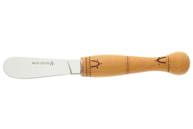 Couteau tartineur Nontron 7605 lame 7cm manche en buis pyrograv&eacute; 