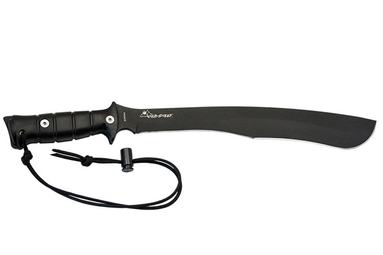 Machette kukri Wildsteer W Tiger WTIG3113N 45cm lame noire manche Kraton noir + &eacute;tui en nylon
