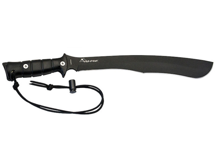 Machette kukri Wildsteer W Tiger WTIG3113NM 45cm lame noire manche Kraton noir + &eacute;tui en nylon MOLLE