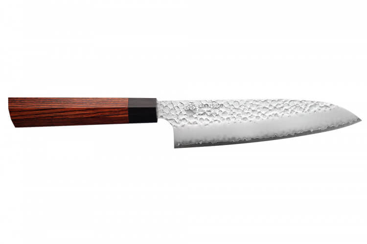 Couteau santoku japonais Kanetsugu Heptagon Uto martelé 17cm