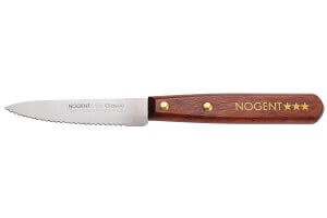 Couteau d'office Nogent Classic en bois de charme teinte merisier lame crantée 9cm