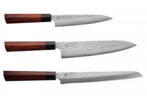 Coffret de 3 couteaux japonais Kanetsugu Heptagon Uto universel, chef et pain