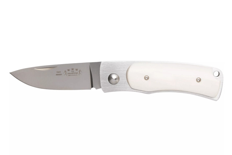 Couteau pliant Fallkniven U1EY Elmax manche Elforyn imitation ivoire 8,6cm + &eacute;tui Cordura
