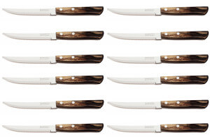 Set de 12 couteaux à steak Tramontina lame crantée pointe arrondie manche noirci
