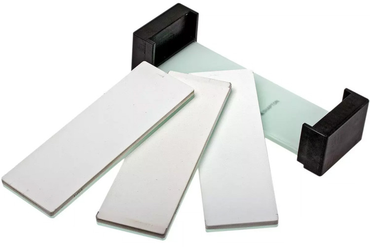 Set 3 pierres &agrave; aiguiser japonaises Shapton Glass Stone 50408 grains 500, 2000 et 16000 + support