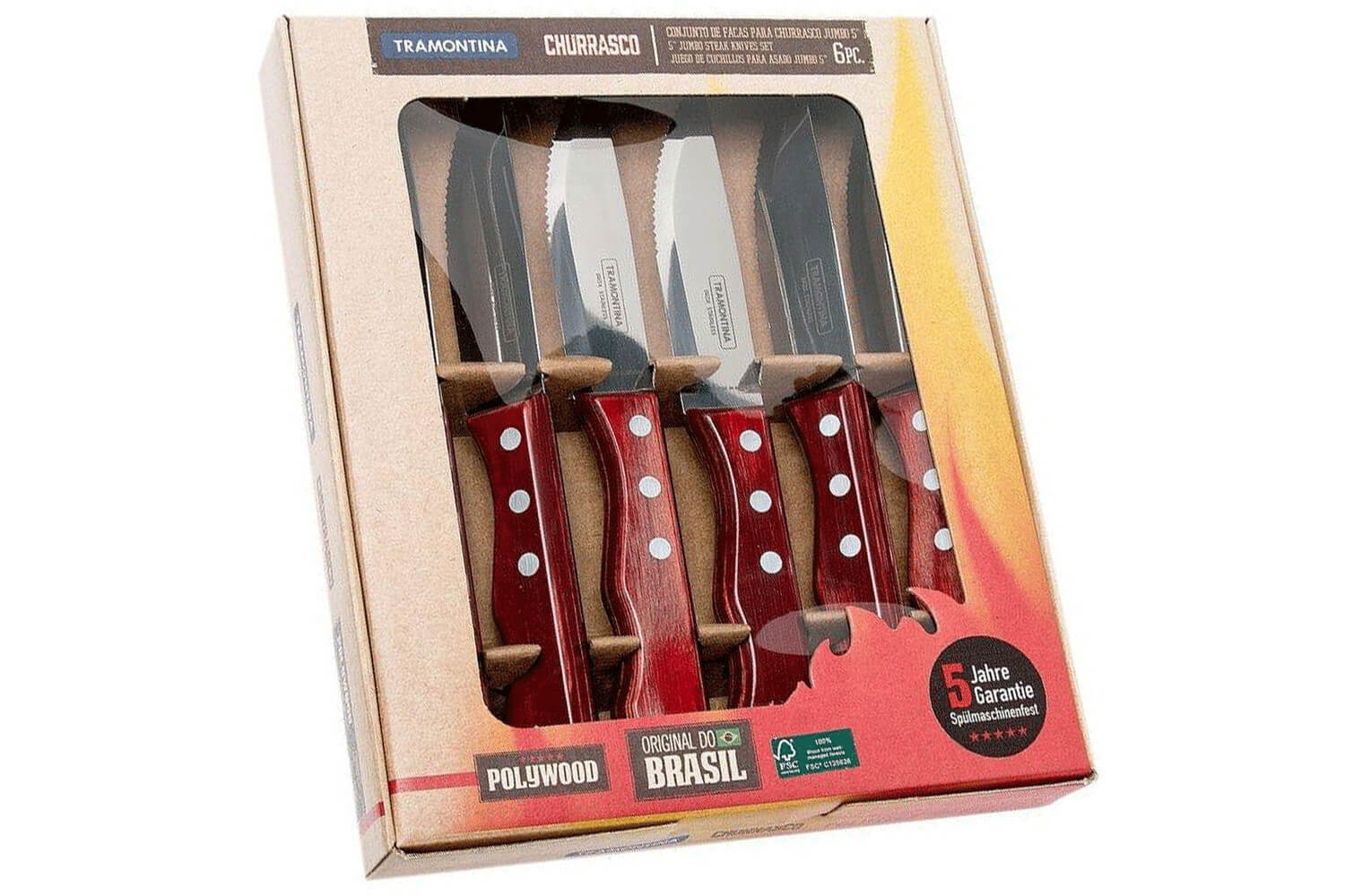 Tramontina 6 fourchettes + 6 couteaux à steak rouges