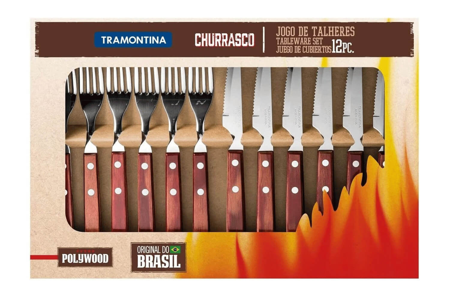 Tramontina 6 fourchettes + 6 couteaux à steak rouges