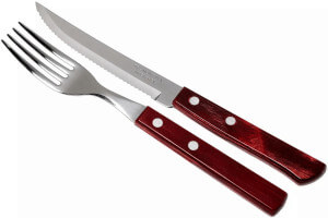 Coffret 6 couteaux à steak lame crantée + 6 fourchettes Tramontina Churrasco manche rouge