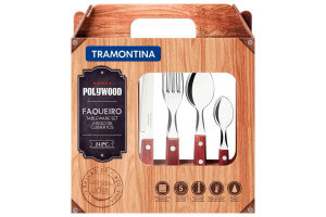 Ménagère 24 couverts de table Tramontina en inox et bois rouge