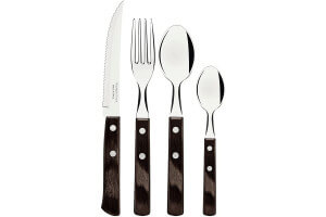 Ménagère 24 couverts de table Tramontina en inox et bois marron