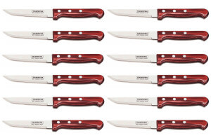 Set de 12 couteaux à steak Tramontina Gaucho lame 13cm manche rouge