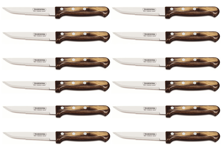 Set de 12 couteaux &agrave; steak Tramontina Gaucho lame 13cm manche marron