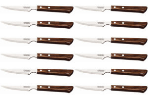 Set de 12 couteaux à steak Tramontina lame crantée 10cm manche marron