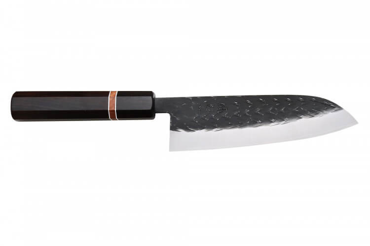 Couteau santoku 16,5cm japonais Yuzo SLD noir ébène anneau quince