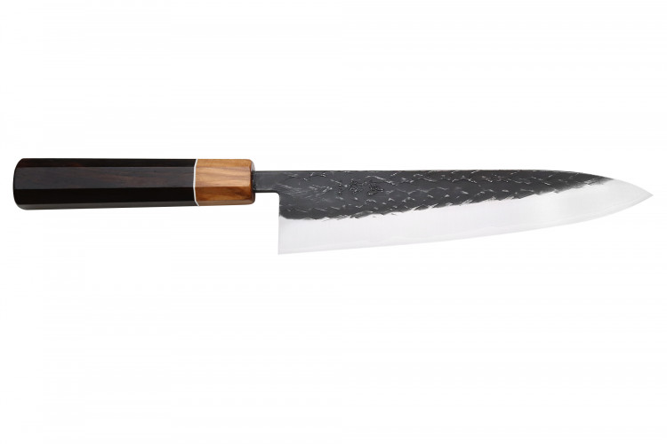 Couteau de chef 21cm japonais artisanal Yuzo Black SLD ébène et olivier