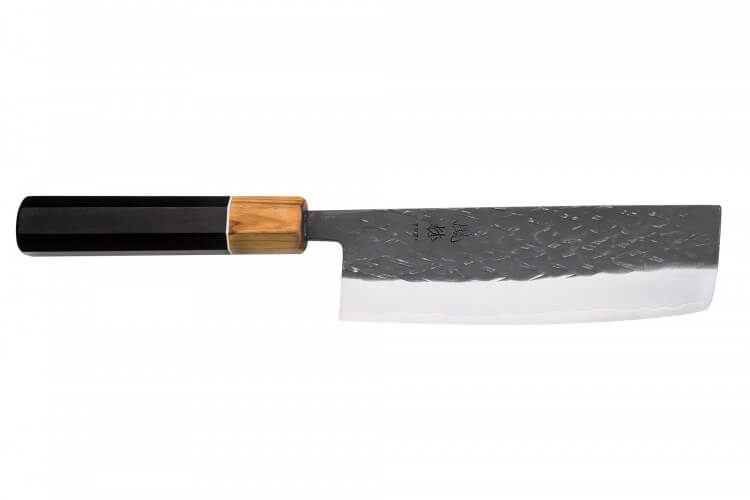 Couteau nakiri 16,5cm japonais artisanal Yuzo Black SLD ébène et olivier