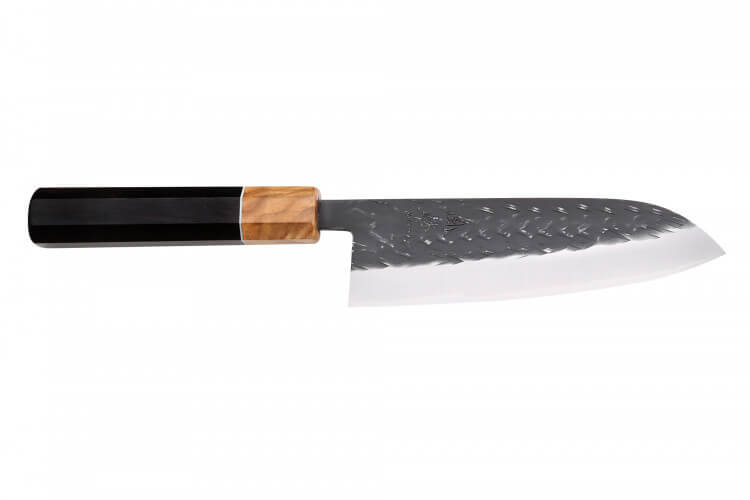 Couteau santoku 16,5cm japonais artisanal Yuzo Black SLD ébène et olivier