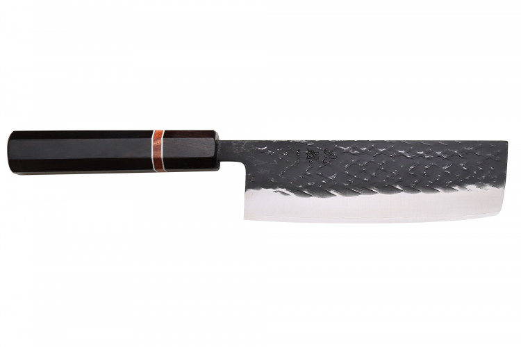 Couteau nakiri 16,5cm japonais artisanal Yuzo Black SLD &eacute;b&egrave;ne et cognassier